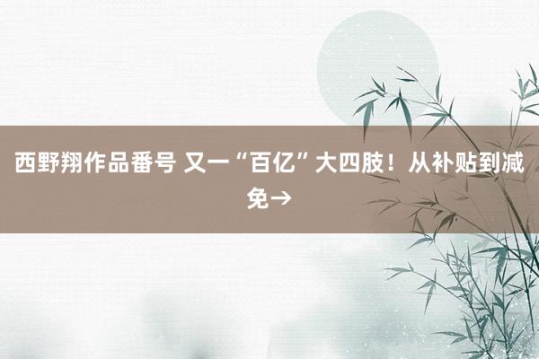 西野翔作品番号 又一“百亿”大四肢！从补贴到减免→