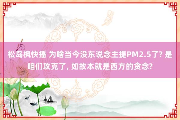 松岛枫快播 为啥当今没东说念主提PM2.5了? 是咱们攻克了， 如故本就是西方的贪念?