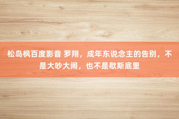 松岛枫百度影音 罗翔，成年东说念主的告别，不是大吵大闹，也不是歇斯底里