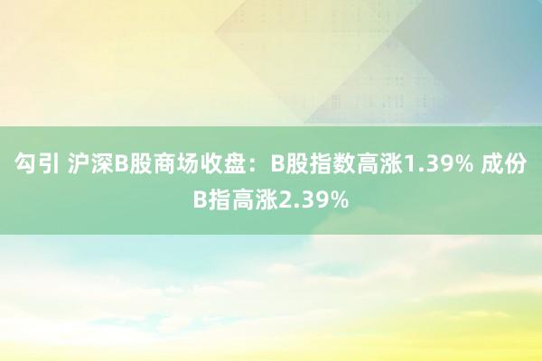 勾引 沪深B股商场收盘：B股指数高涨1.39% 成份B指高涨2.39%