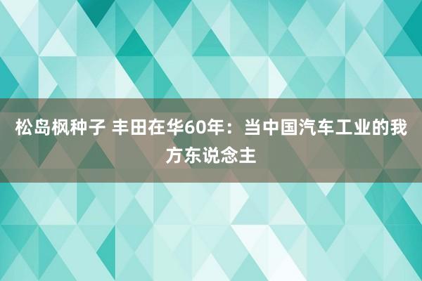 松岛枫种子 丰田在华60年：当中国汽车工业的我方东说念主