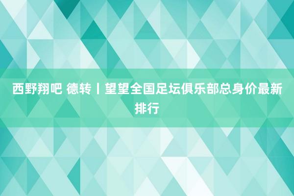 西野翔吧 德转丨望望全国足坛俱乐部总身价最新排行