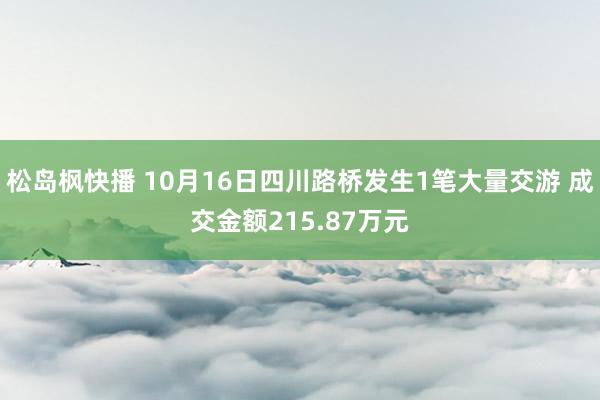 松岛枫快播 10月16日四川路桥发生1笔大量交游 成交金额215.87万元