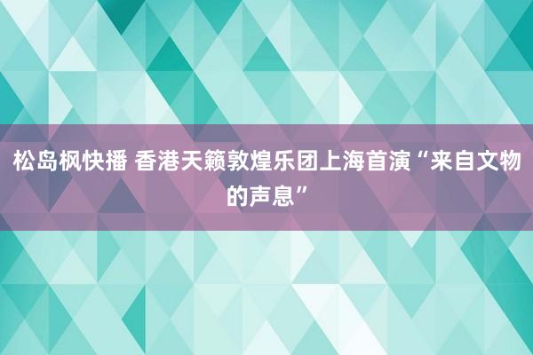 松岛枫快播 香港天籁敦煌乐团上海首演“来自文物的声息”