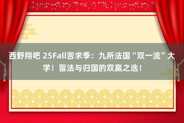 西野翔吧 25Fall苦求季：九所法国“双一流”大学！留法与归国的双赢之选！