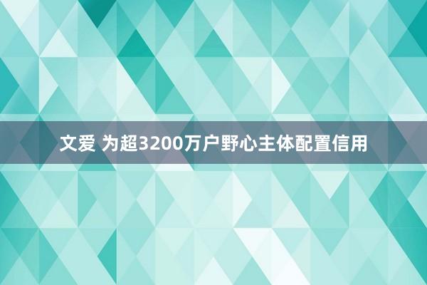 文爱 为超3200万户野心主体配置信用