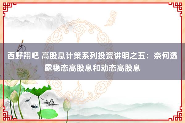 西野翔吧 高股息计策系列投资讲明之五：奈何透露稳态高股息和动态高股息