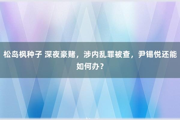 松岛枫种子 深夜豪赌，涉内乱罪被查，尹锡悦还能如何办？