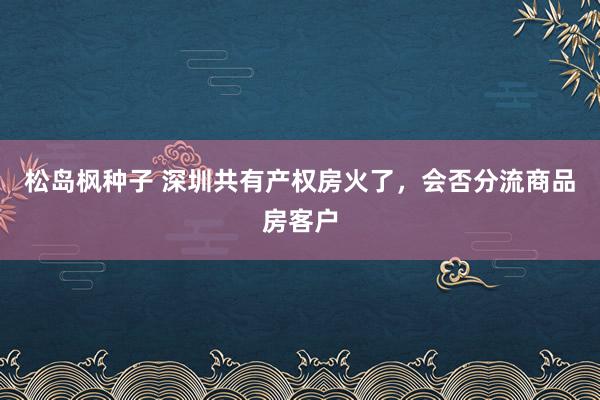 松岛枫种子 深圳共有产权房火了，会否分流商品房客户