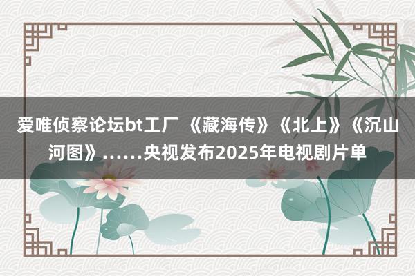 爱唯侦察论坛bt工厂 《藏海传》《北上》《沉山河图》……央视发布2025年电视剧片单