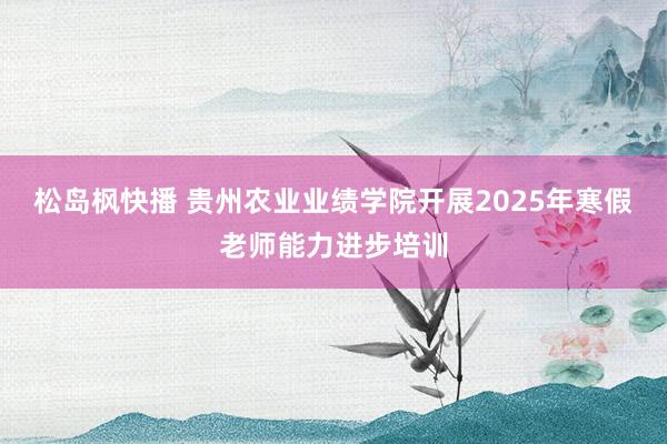 松岛枫快播 贵州农业业绩学院开展2025年寒假老师能力进步培训